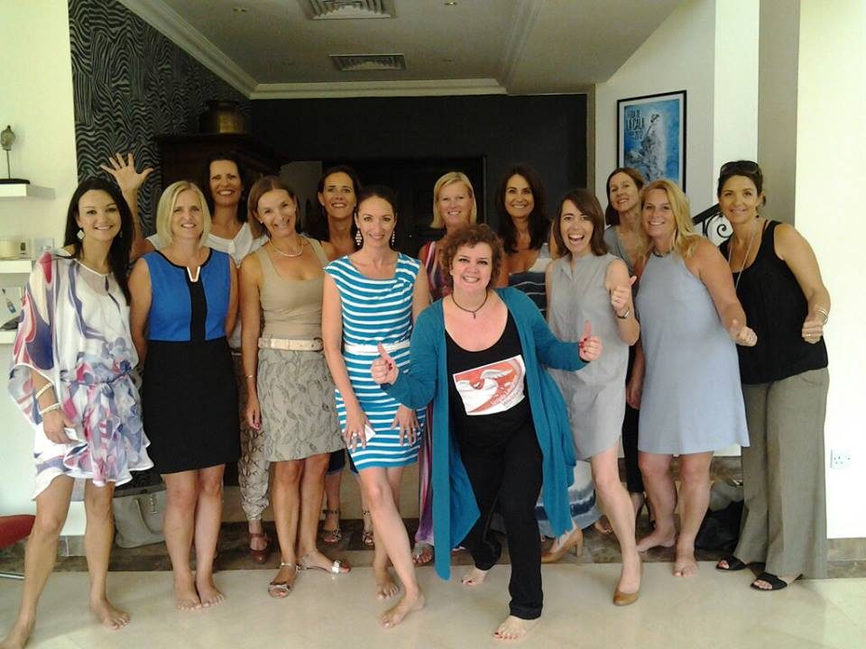 Jo-Dee Walmsley with a small private laughter group.