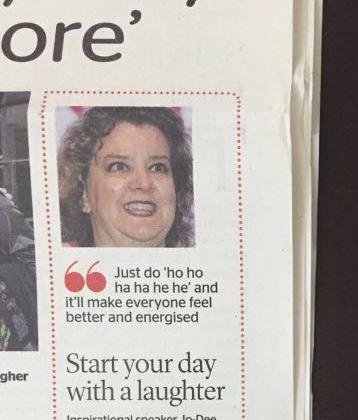 Khaleej Times clipping, "Start Your Day With a Laughter", featuring Jo-Dee Walmsley